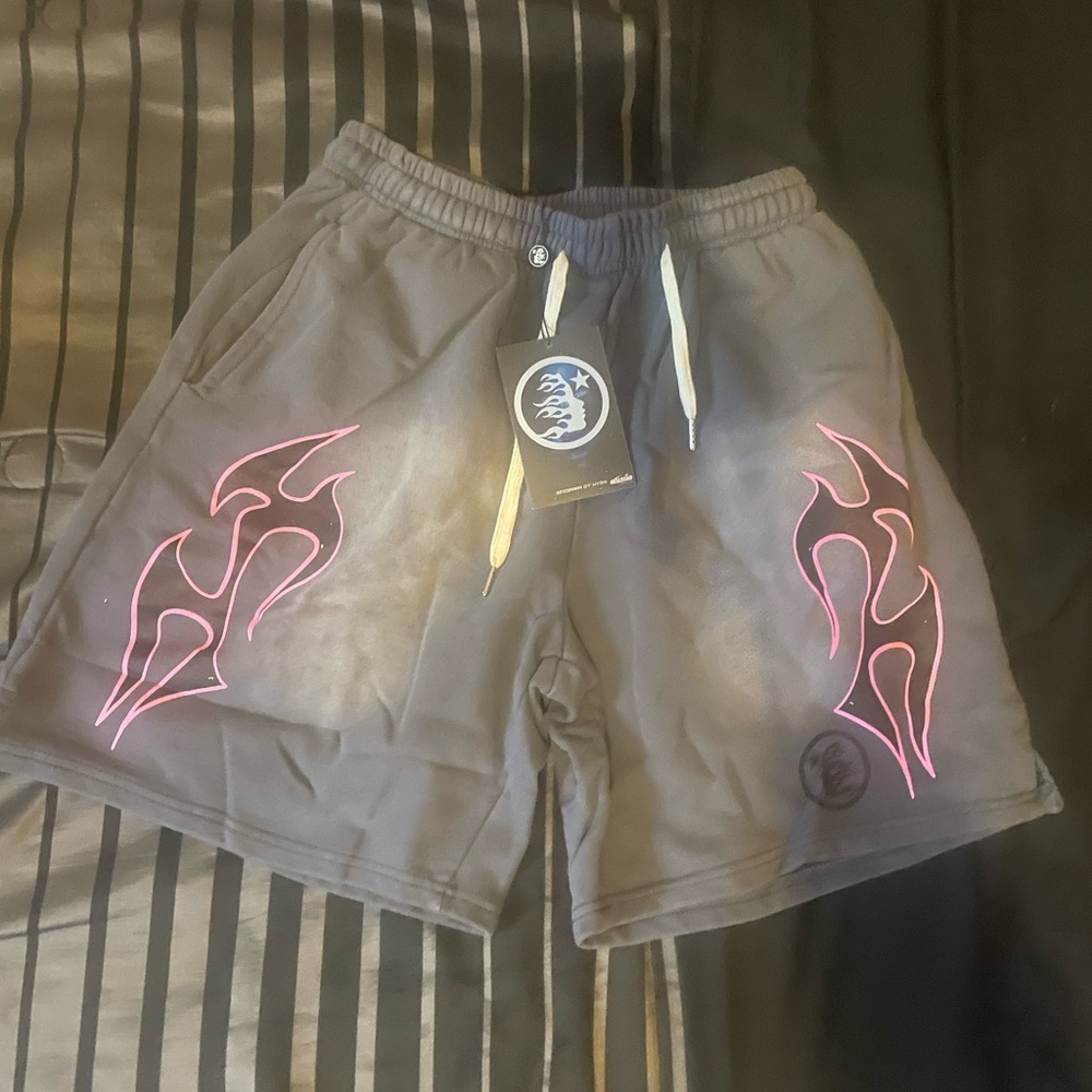 Athletic Gray and Pink Flame Design Shorts